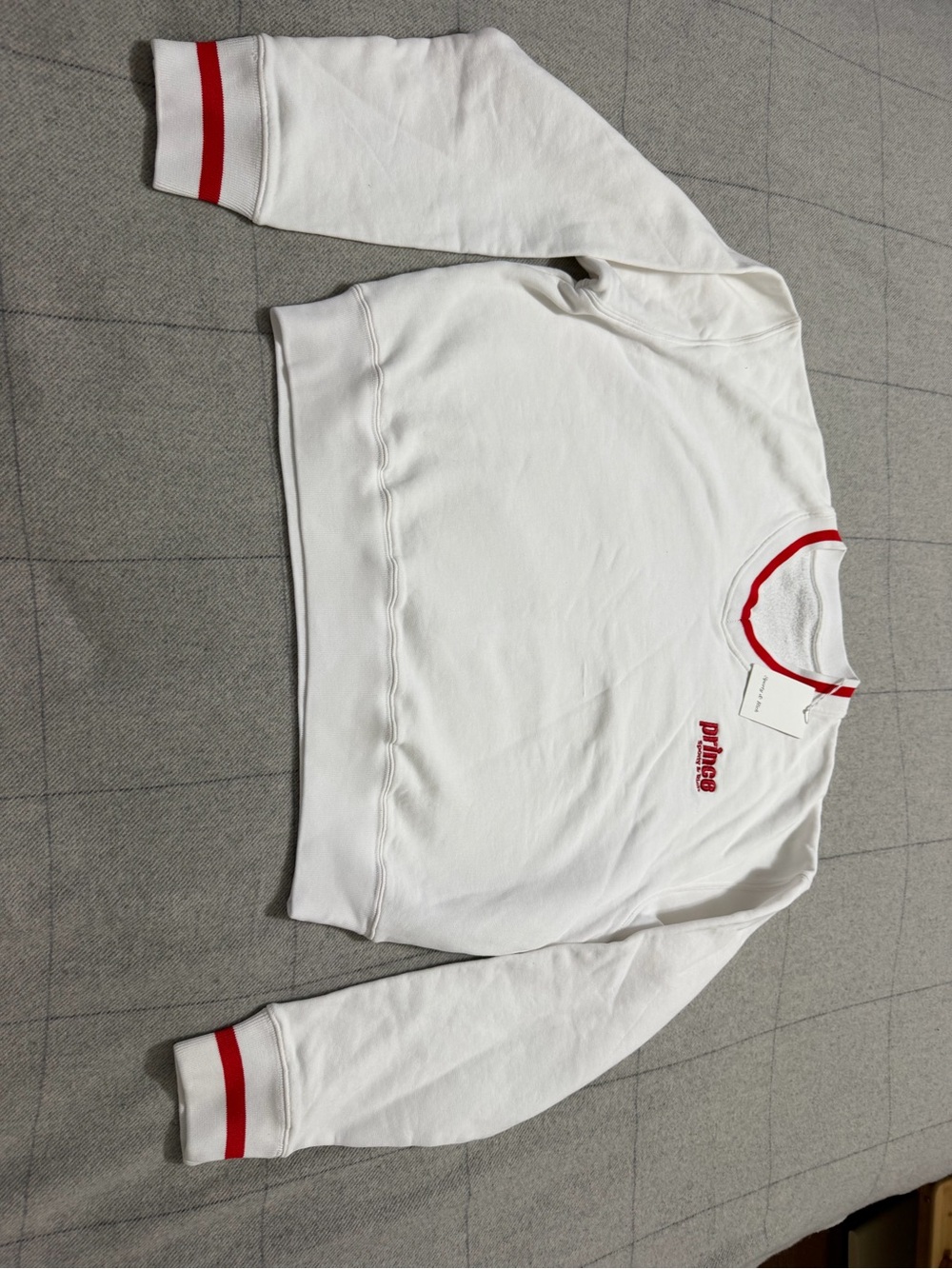 Sporty & Rich White V-Neck Sweater with Red Trim